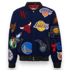 Jeff Hamilton NBA Collage Wool and Leather Jacket