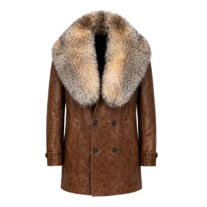 Cow Leather Peacoat with Fox Collar